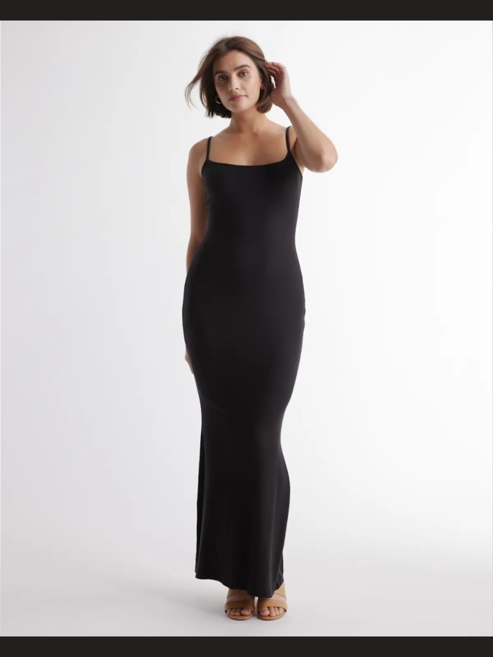 Quince Black Spaghetti-Strap Maxi Slip Dress